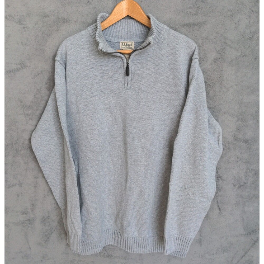 L.L. Bean 1/4 Zip Sweater Men's XXL-Tall Gray 100% Cotton Heavy Weight Knit